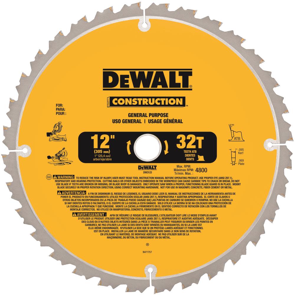 DEWALT 12 in. 32-Tooth Carbide Saw Blade - Flockneti