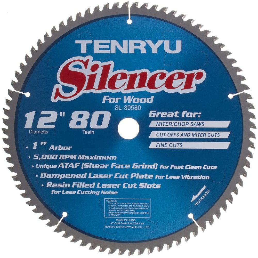 Tenryu Silencer ATAF Saw Blade 12″ x 80T x 1″ Arbor Carbide - Flockneti