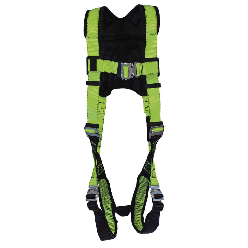 Peakworks Full Body Padded Safety Harness with Back Support 5-Point Adjustment Fall Indicator Back D-Ring Stab Lock Leg Buckles Hi-Vis Green/Black Universal Fit - Flockneti