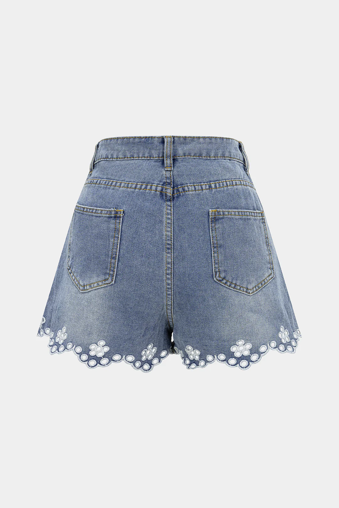 Denim Hollow Out Embroidery Floral Shorts - Flockneti