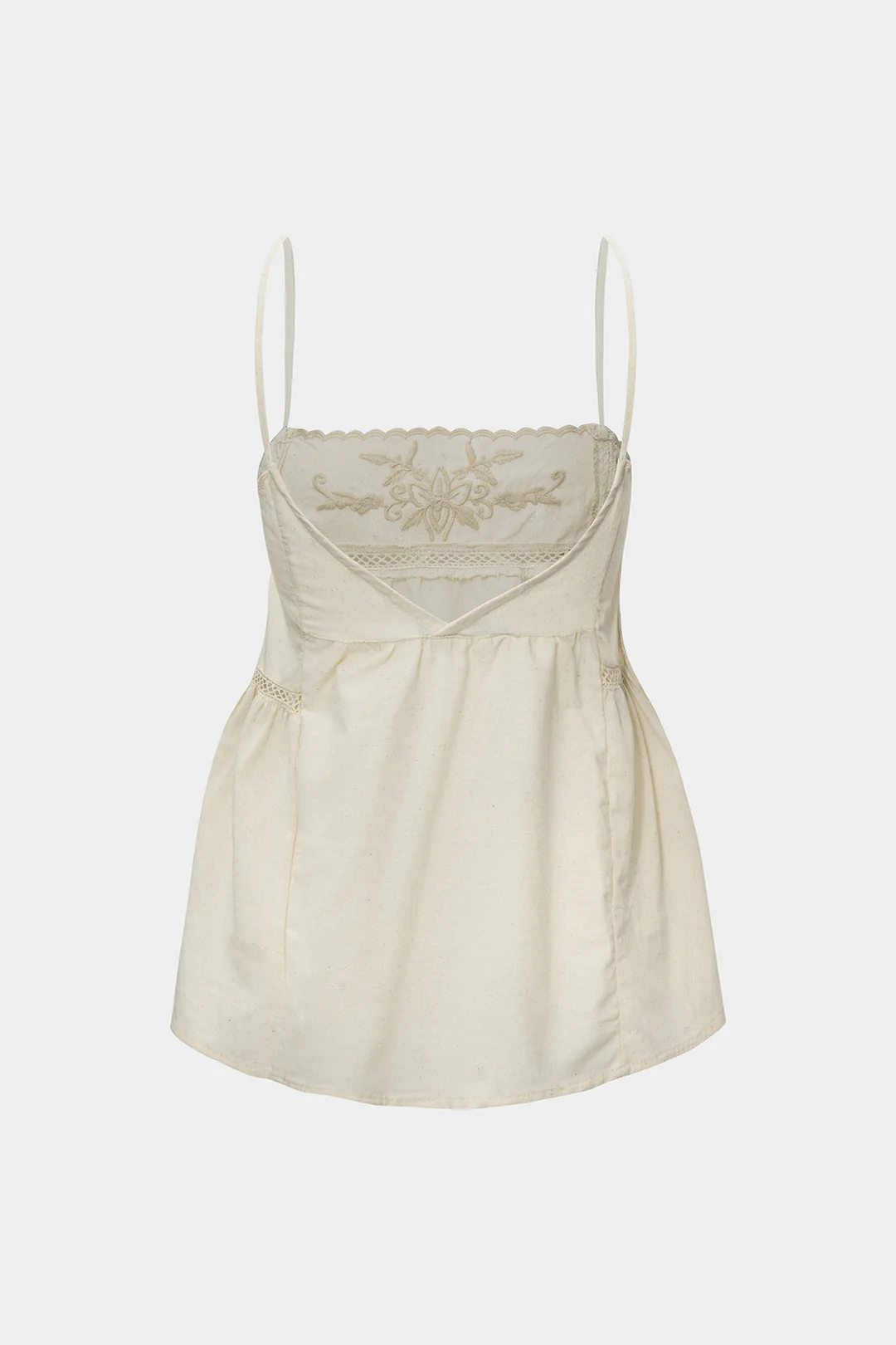 Embroidery Print Ruched Backless Cami Top - Flockneti