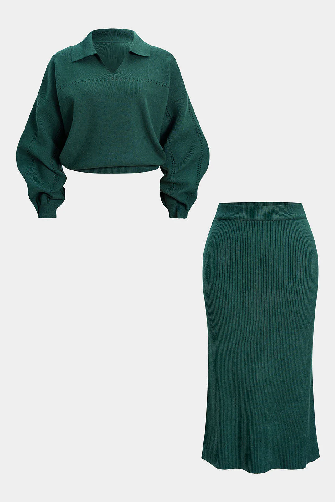 Plus Size Knit Cut Out  Set - Flockneti