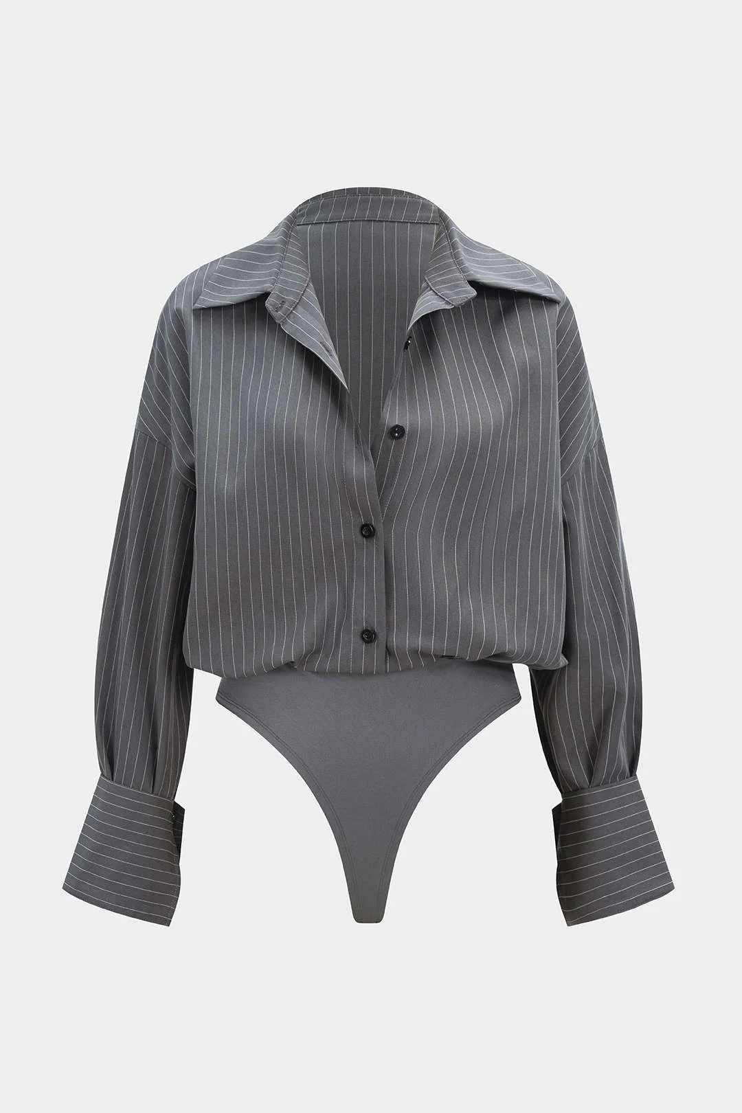 Stripes Print Button Long Sleeve Bodysuit - Flockneti