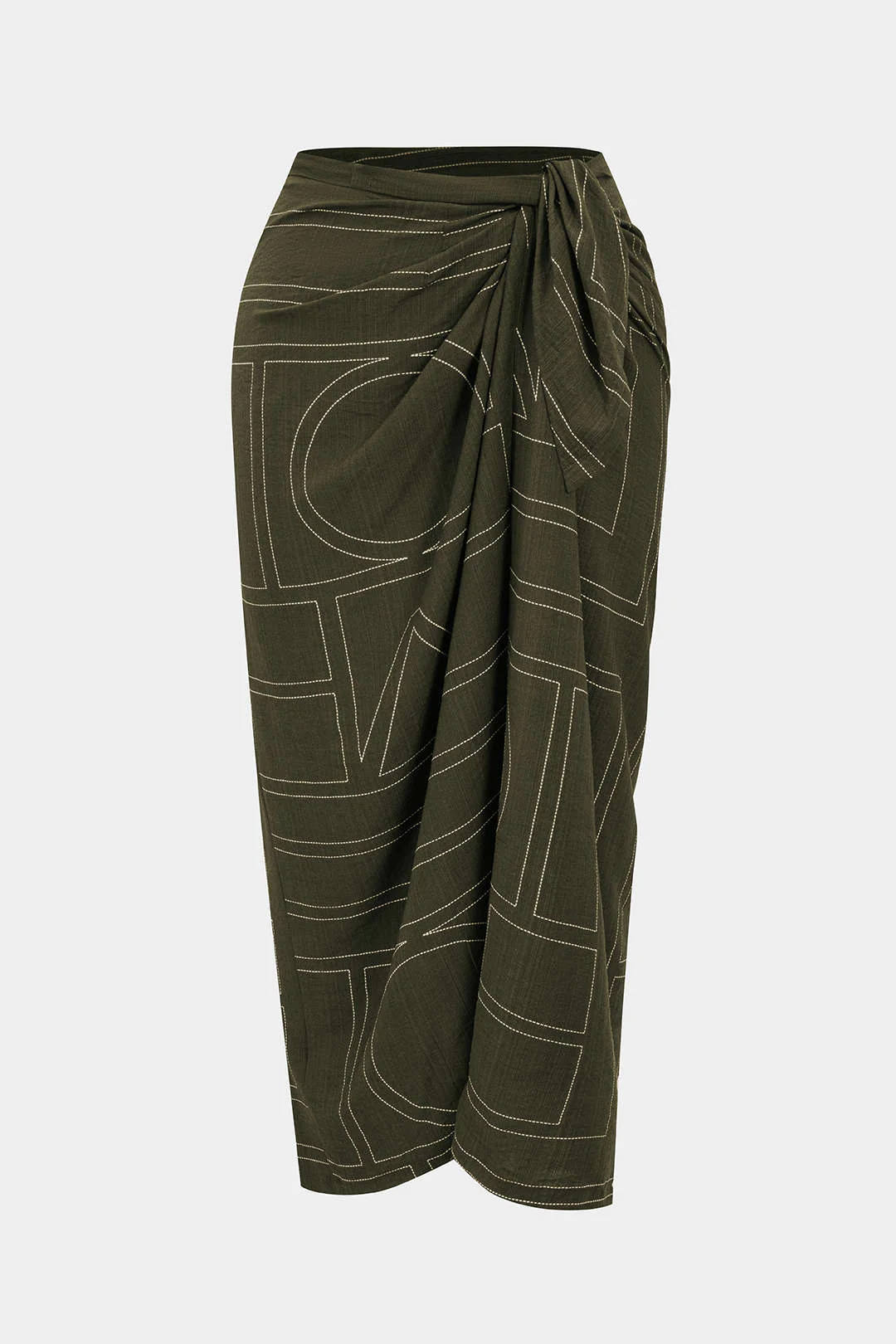Plus Size Geometric Print Knotted High Waist Skirt - Flockneti