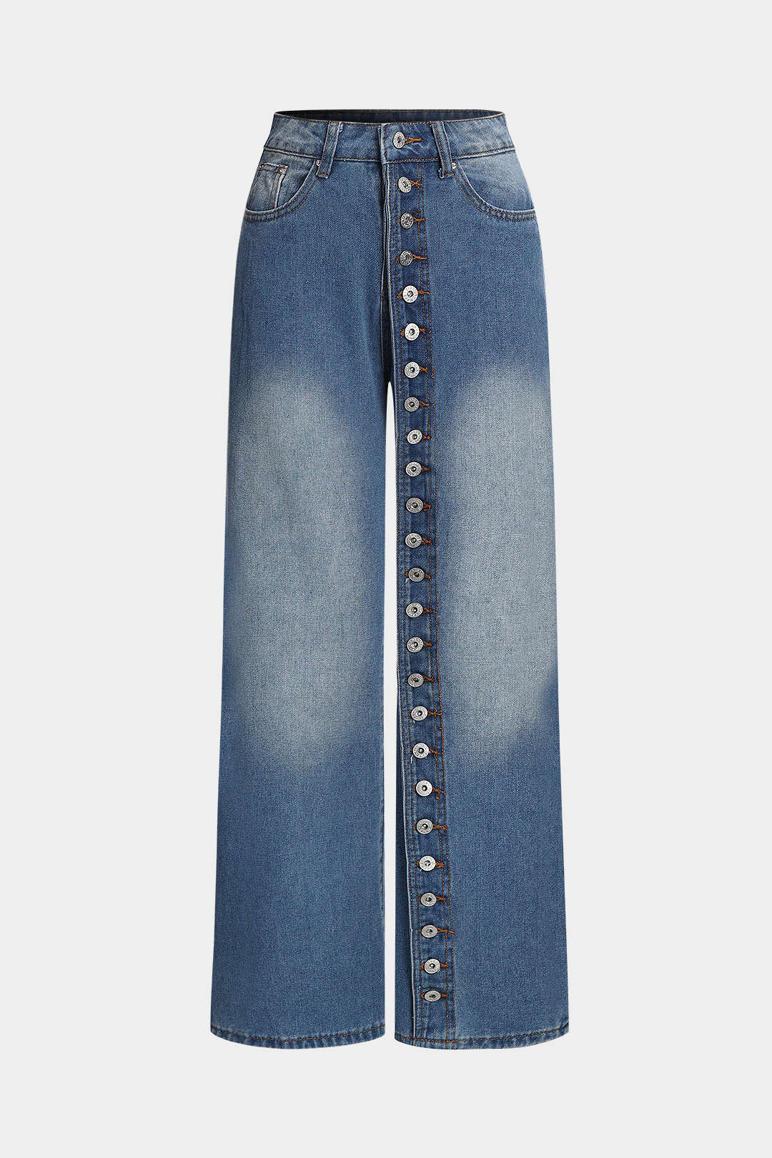 Denim Button High Waist Straight Leg Jeans - Flockneti