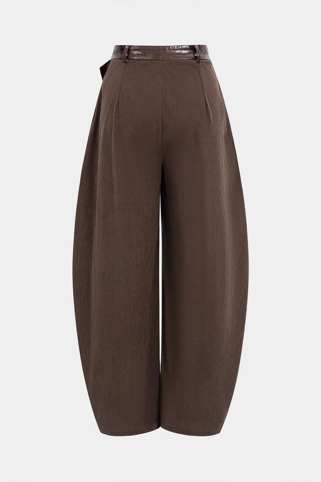 Faux Leather Patchwork Zipper Wide Leg Pocket Barrel Trousers - Flockneti