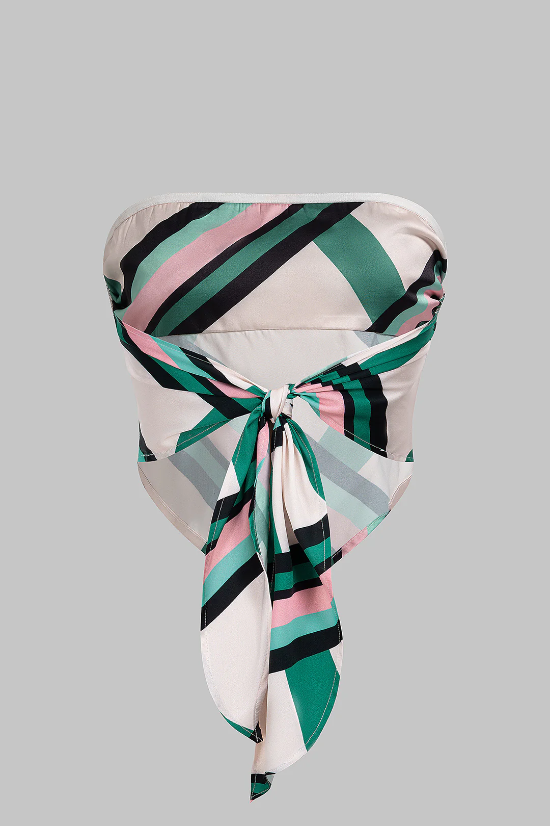 Stripes Print Satin Tie Back Tube Top - Flockneti