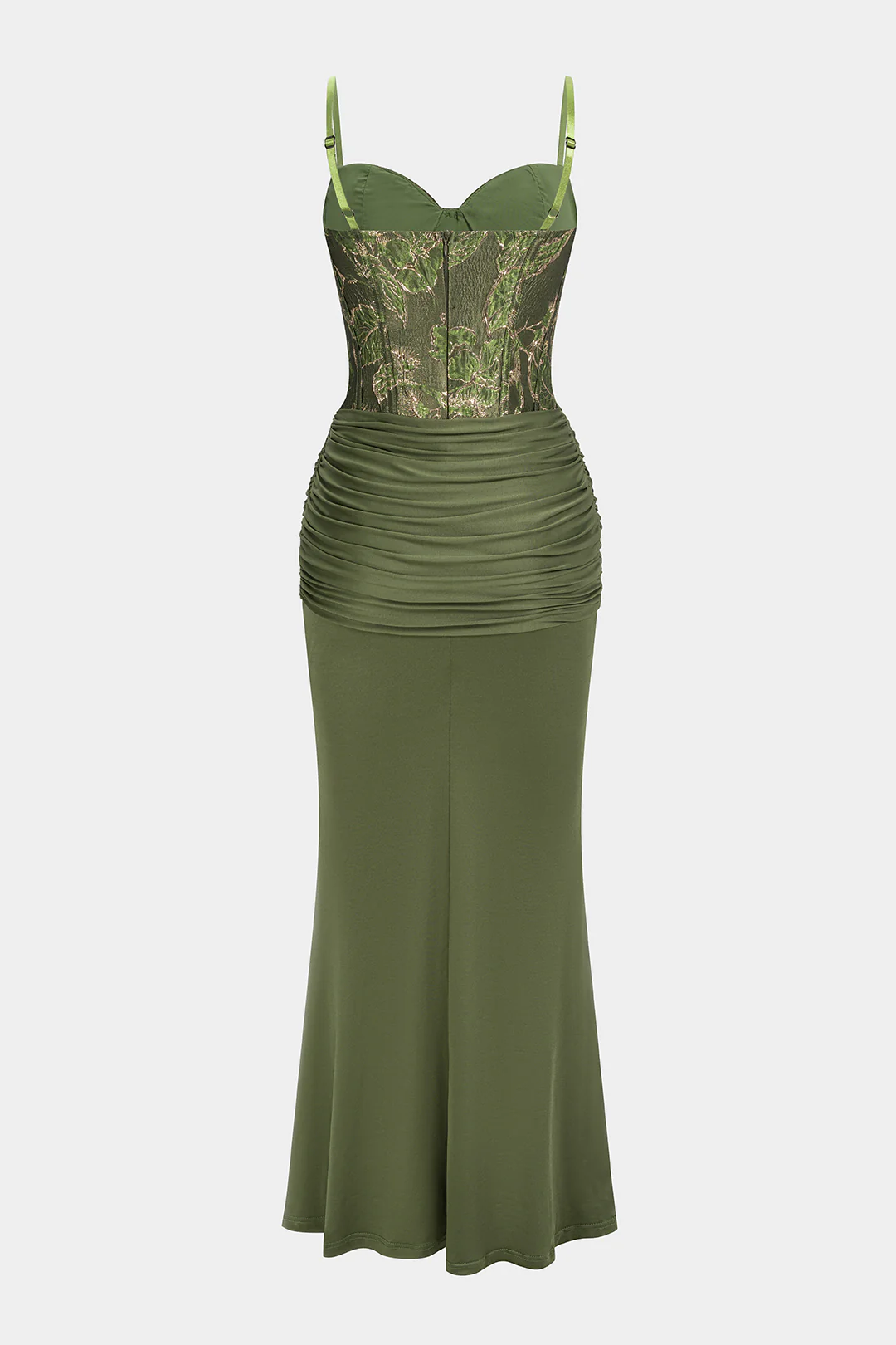 Jacquard Patchwork Ruched Strappy Sleeveless Maxi Dress - Flockneti