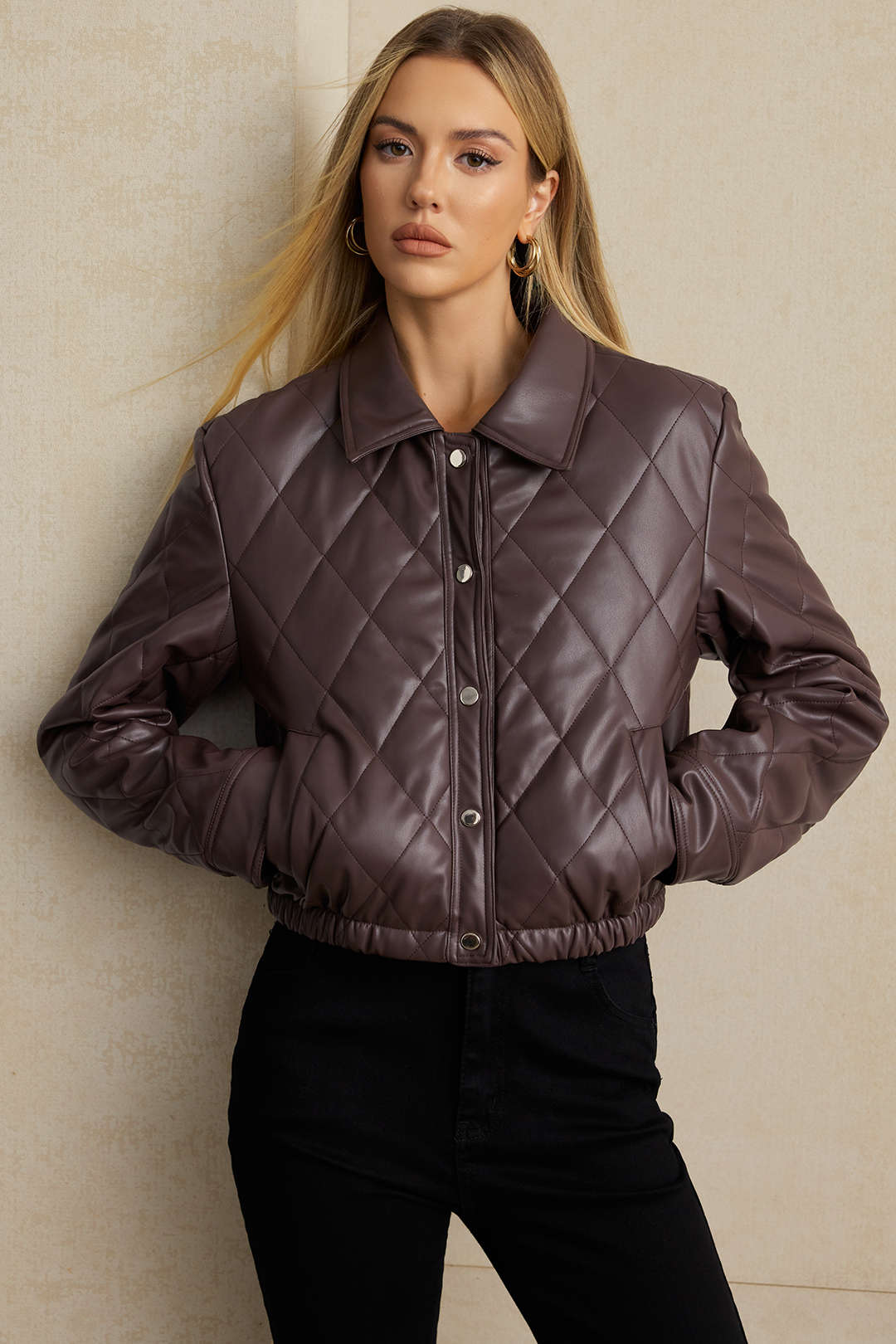 Faux Leather Button Pocket Lapel Jacket - Flockneti