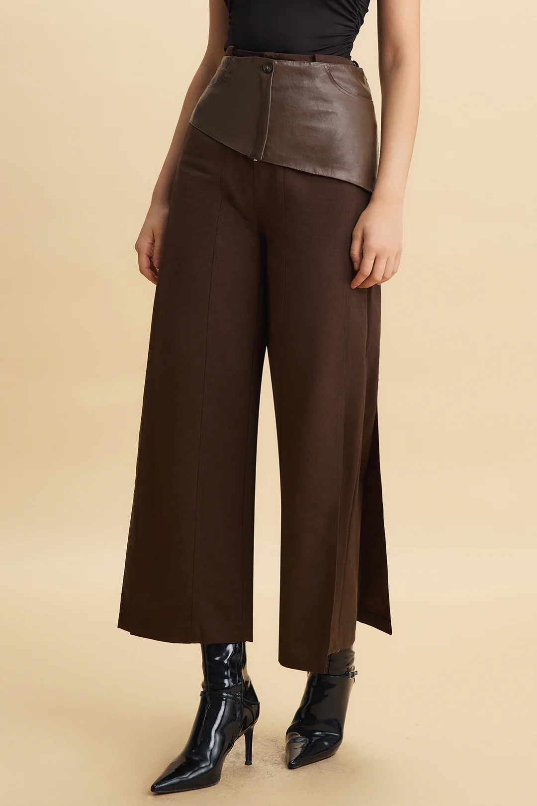 Faux Leather Patchwork Zipper Pocket Trousers - Flockneti