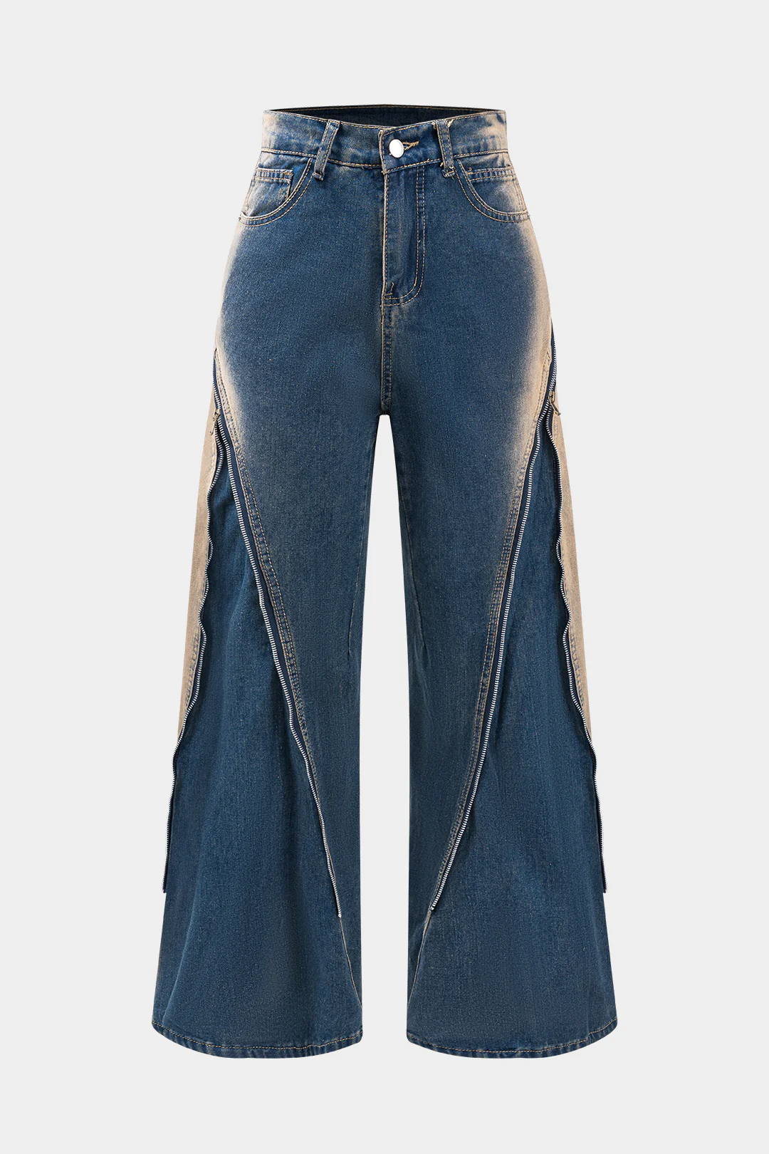 Denim Ombre Print Zipper Jeans - Flockneti