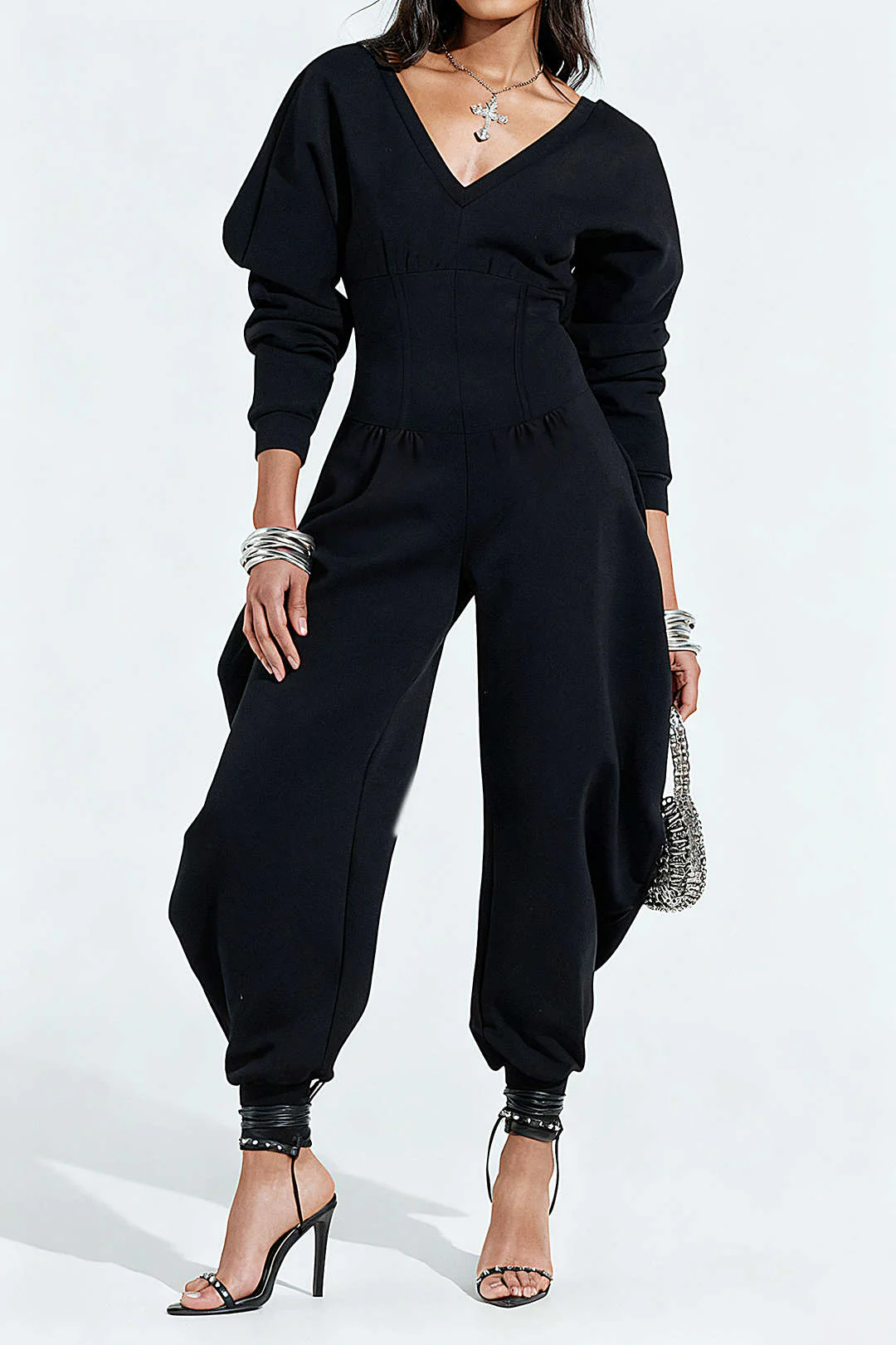 Solid High Waist Long Sleeve Jumpsuit - Flockneti