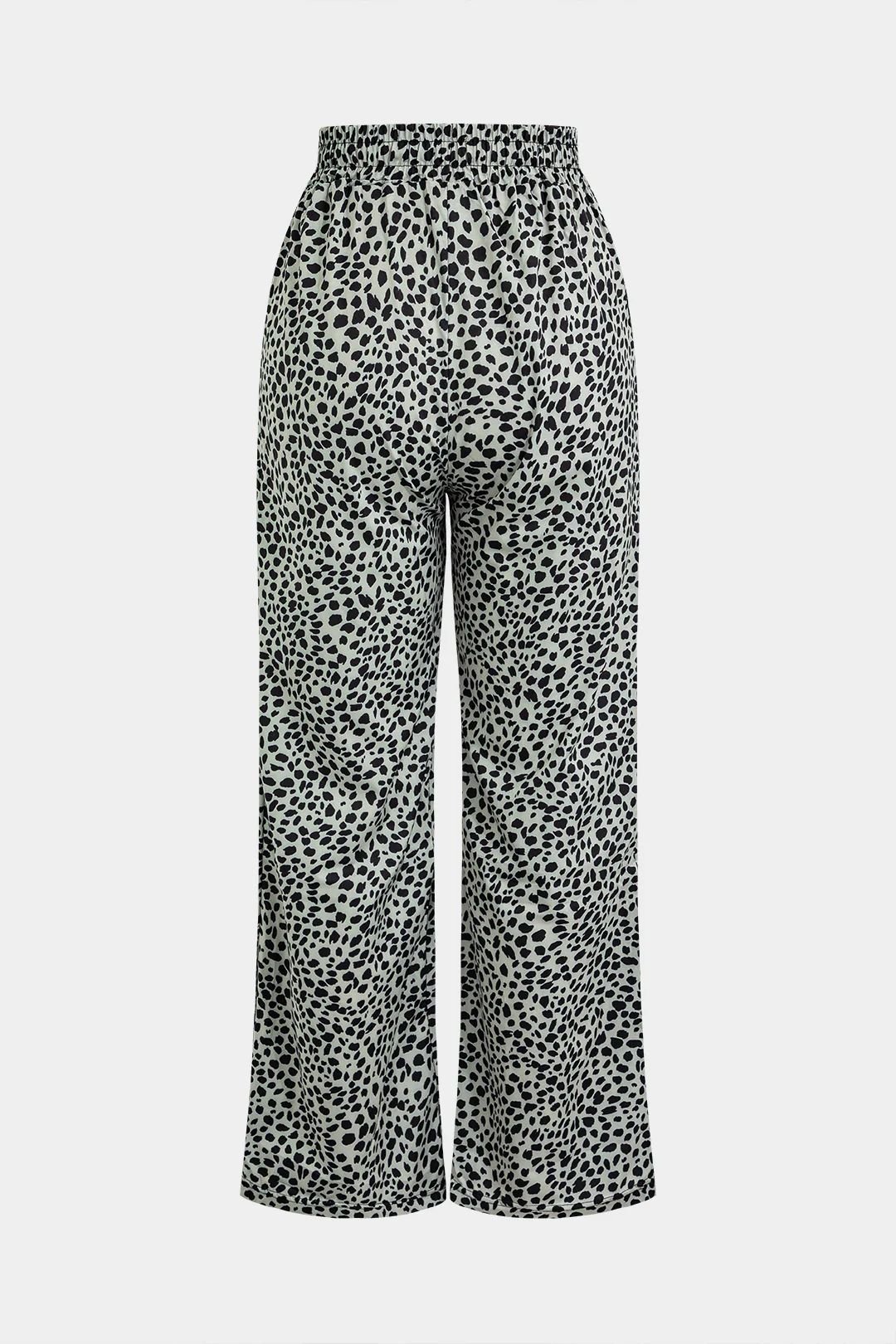 Leopard Print Ruched Drawstring Straight Leg Pants - Flockneti