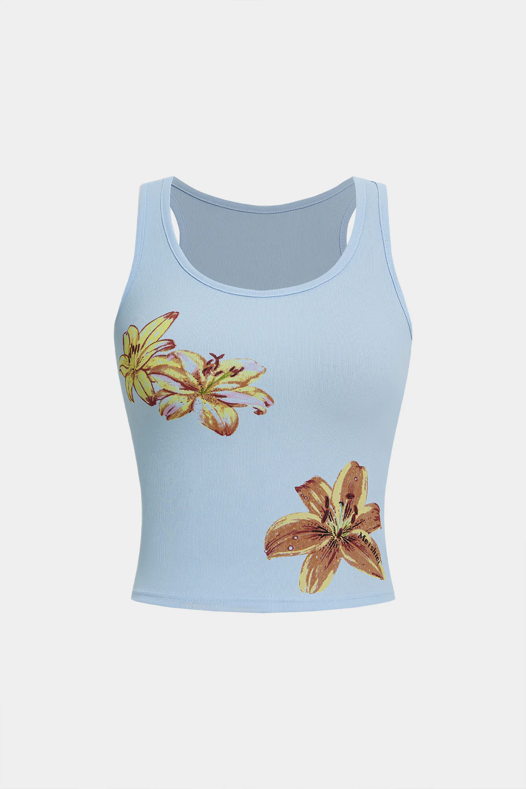 Floral Print Round Neck Tank Top - Flockneti