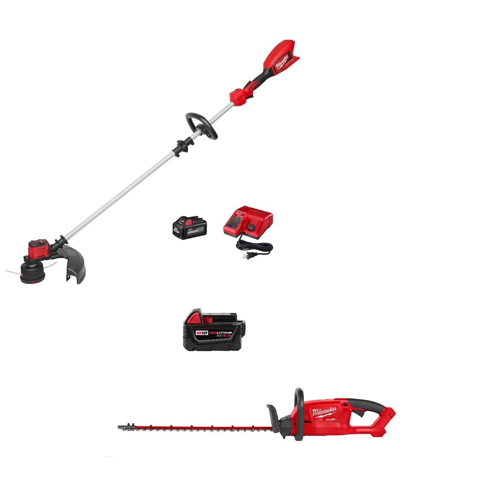 Milwaukee M18 String Trimmer Kit & 24″ Hedge Trimmer 5Ah Bundle - Flockneti