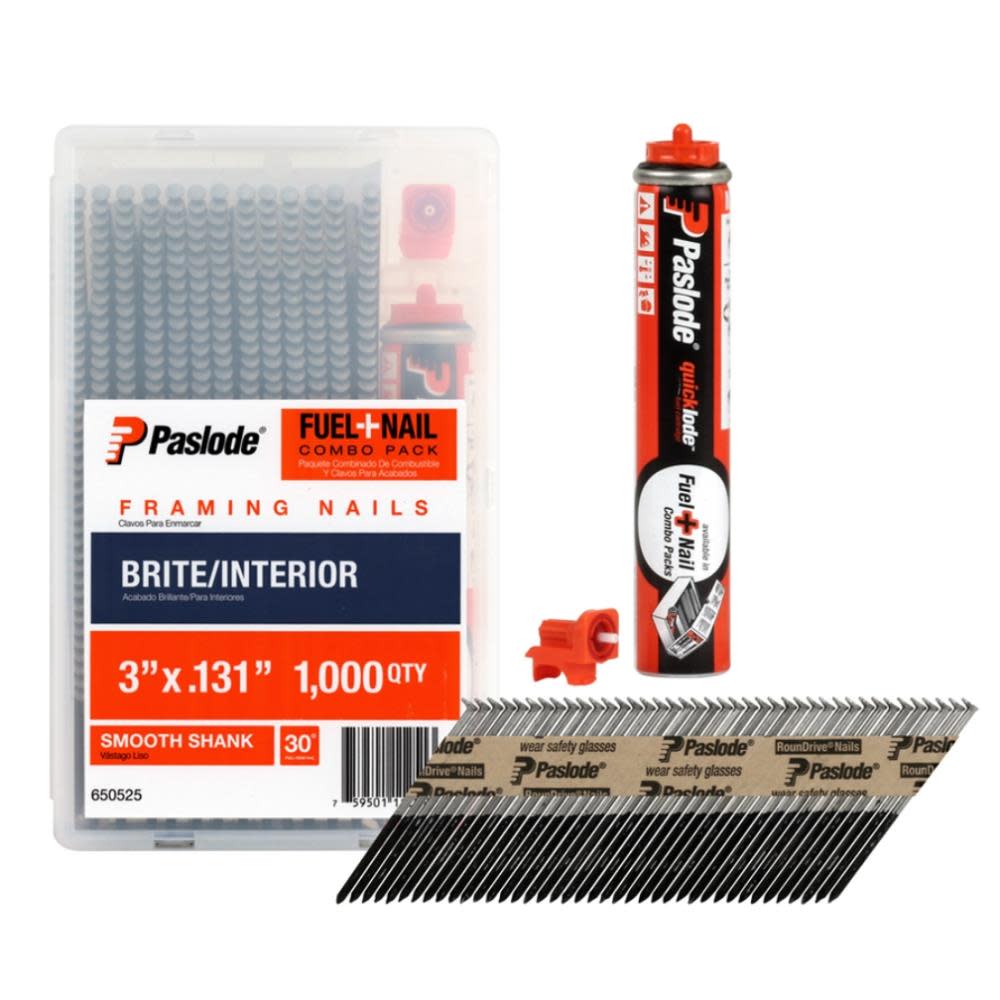 Paslode 3 In. x .131 In. Brite Fuel+Nail Combo Pack Smooth - Flockneti