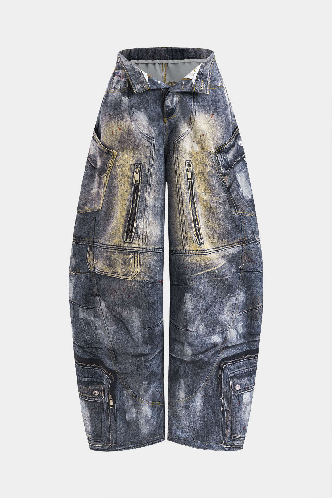 Abstract Print Pocket Barrel Trousers - Flockneti