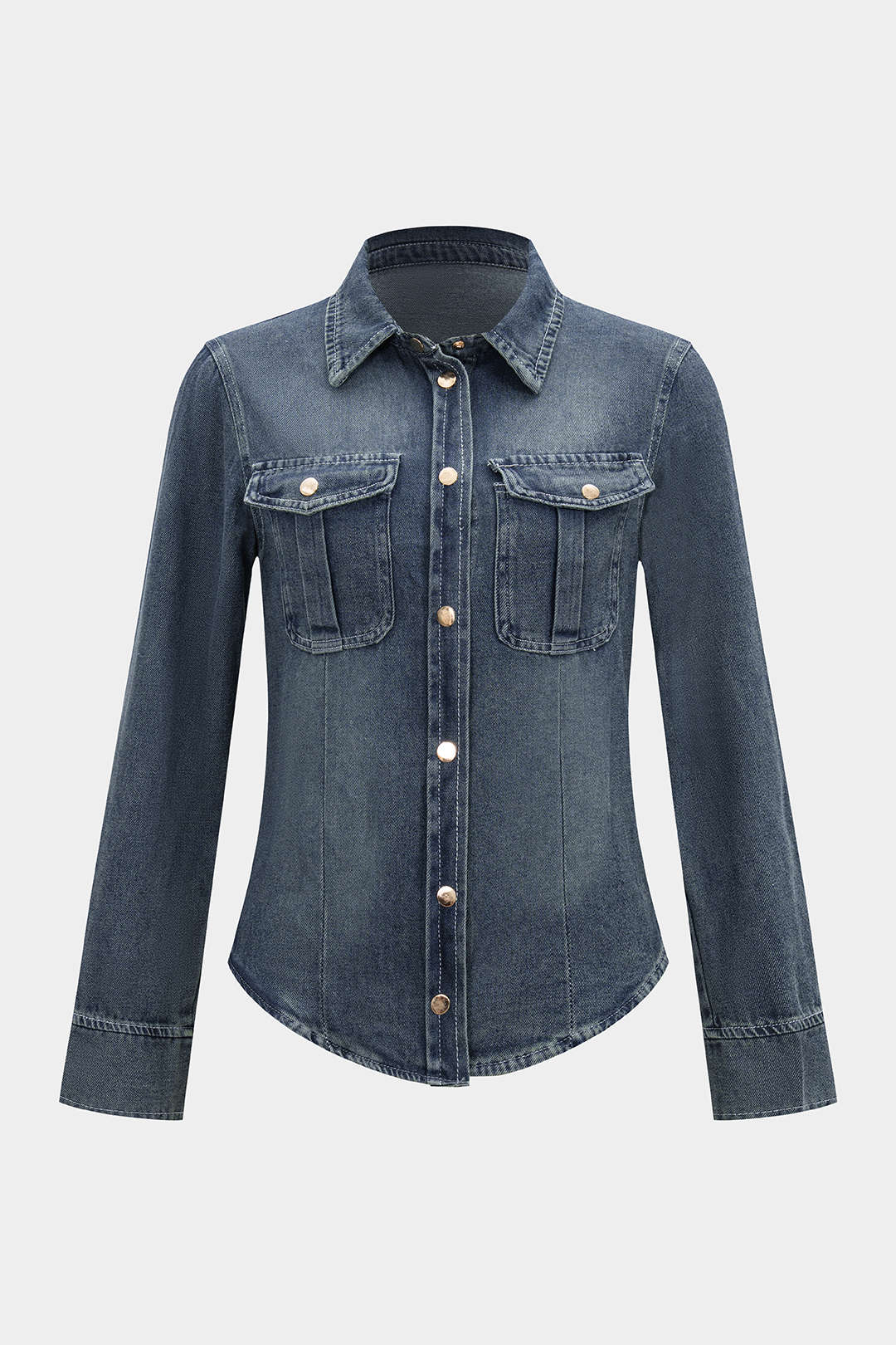 Denim Button Pocket Long Sleeve Shirt - Flockneti