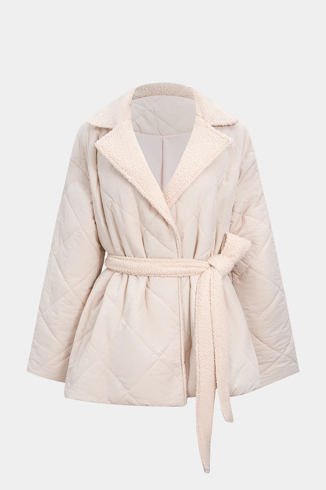Notched Lapel Tie-Up Belted Puffer - Flockneti
