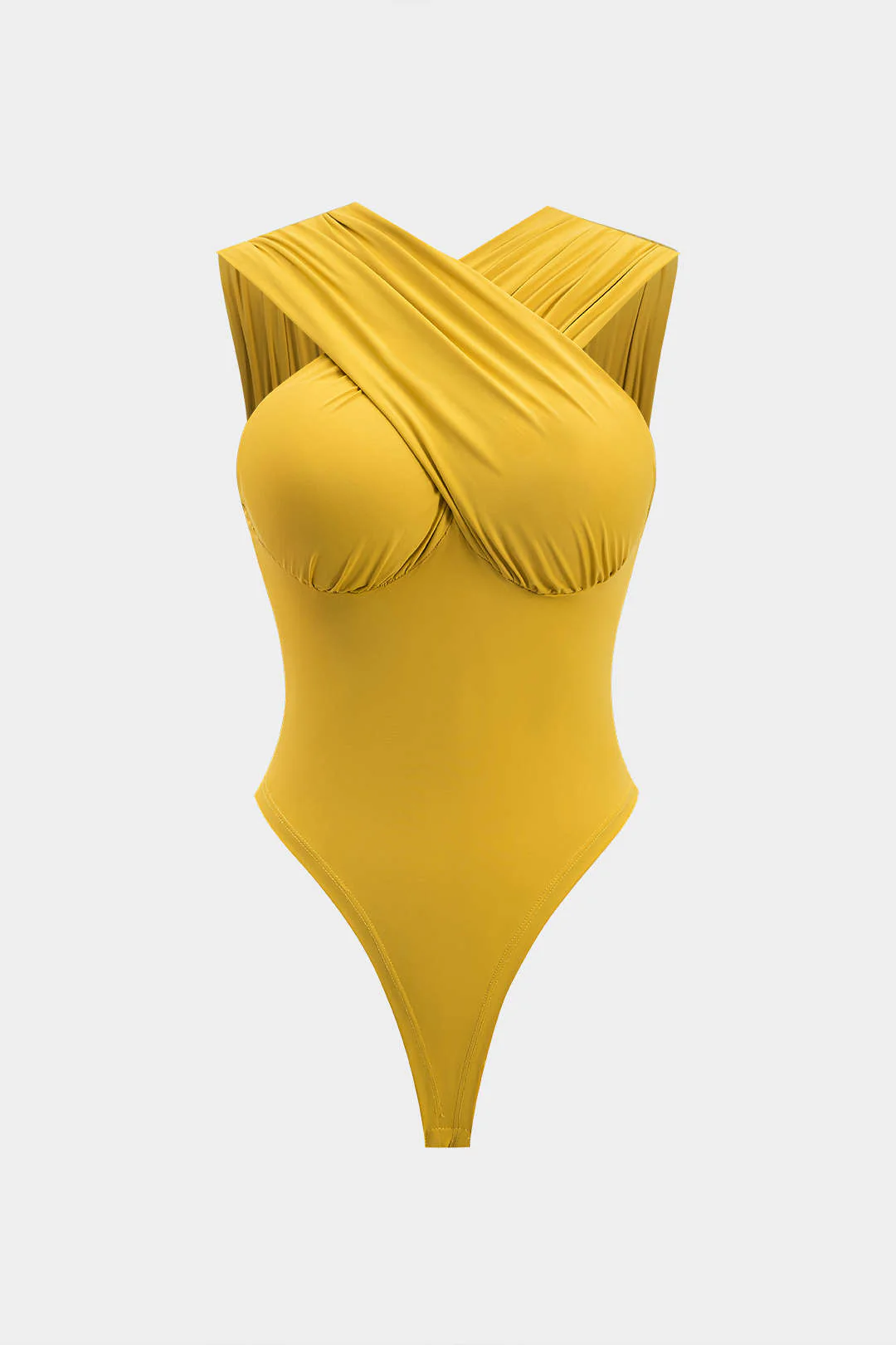 Ruched Crossed Backless Bustier Bodysuit - Flockneti