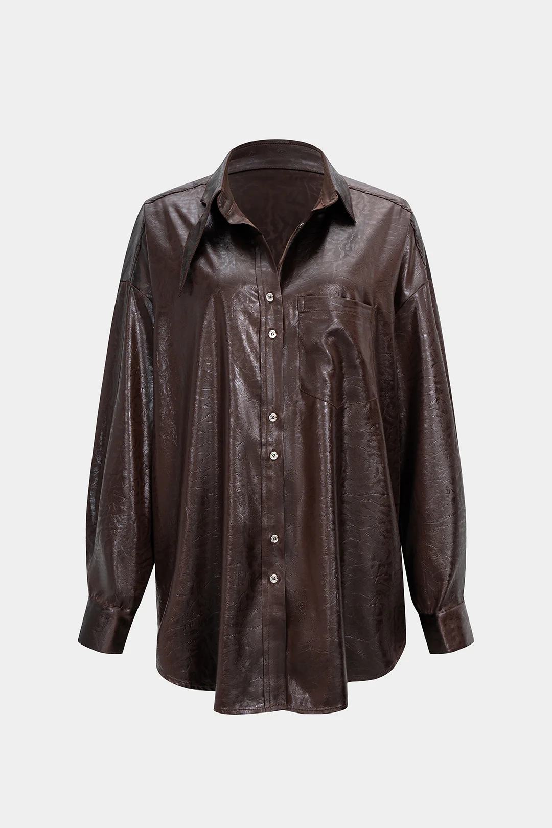 Faux Leather Button Long-Sleeve Shirt - Flockneti