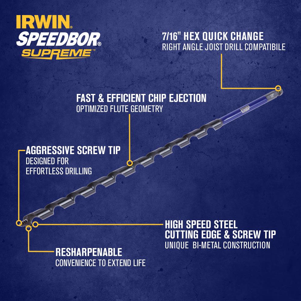 Irwin SPEEDBOR SUPREME Auger Bit 1/2″ X 18″ - Flockneti