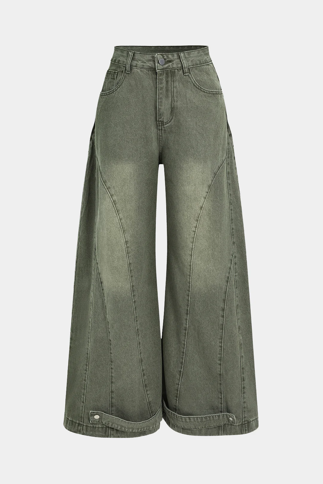 Denim Washed Wide Leg Jeans - Flockneti