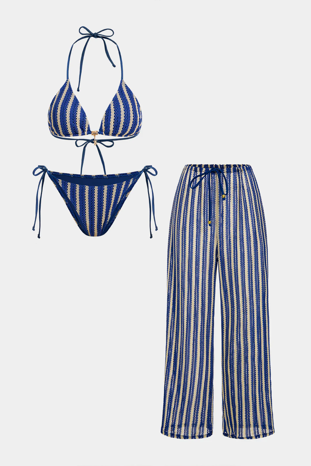 Striped Tie-Up Bikini Set - Flockneti