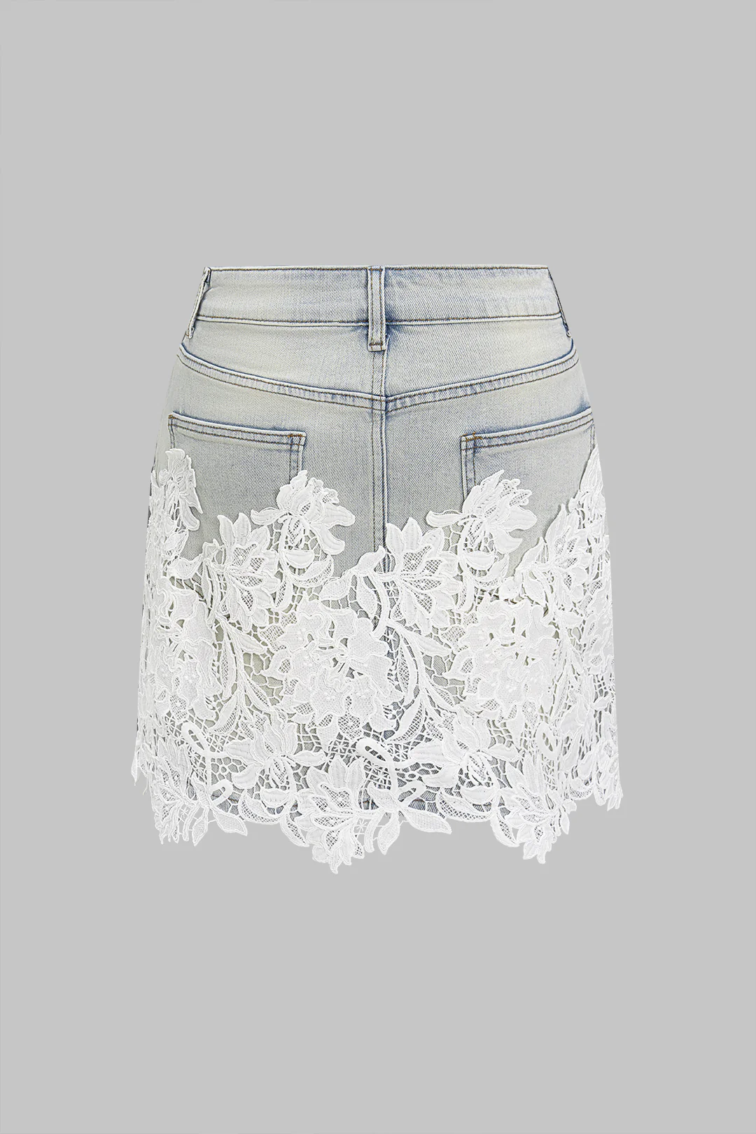 Denim High Waist Lace Patchwork Skirt - Flockneti