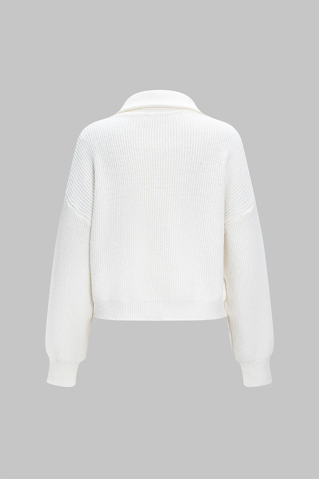 Knit Lapel Zipper Long Sleeve Top - Flockneti