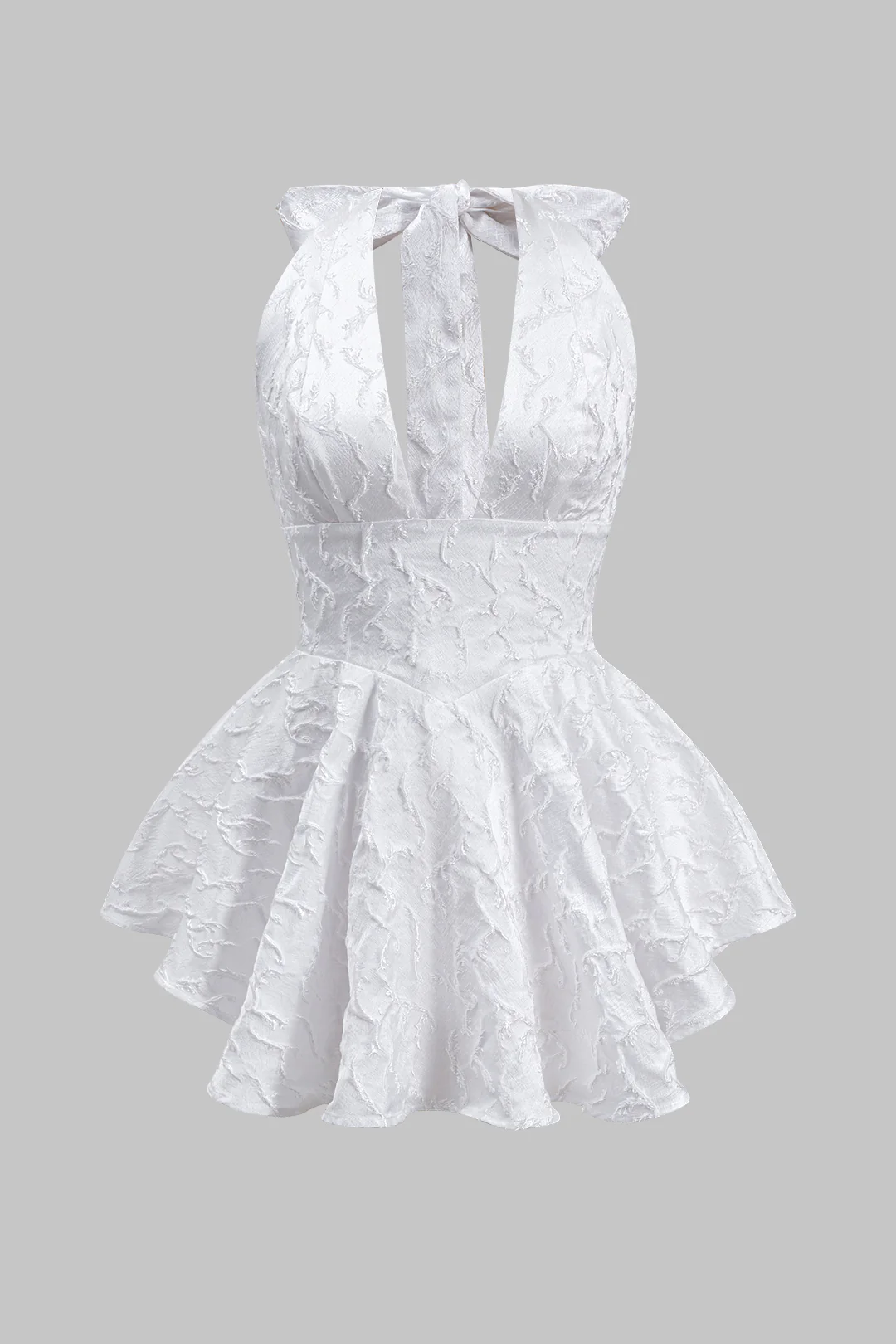Jacquard Tie Up Zipper Backless Mini Dress - Flockneti