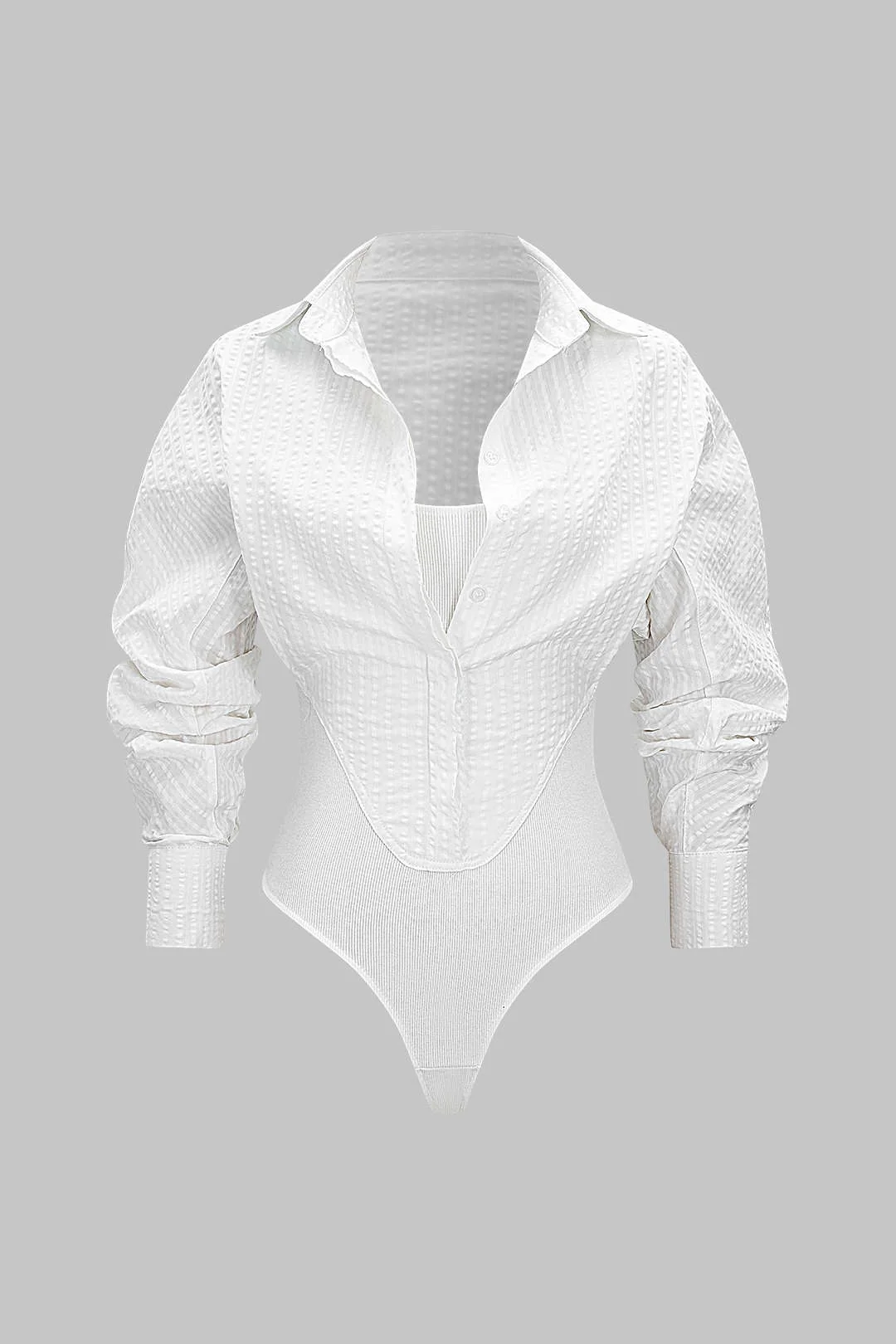 Button Detail Cut Out Long Sleeve Bodysuit - Flockneti