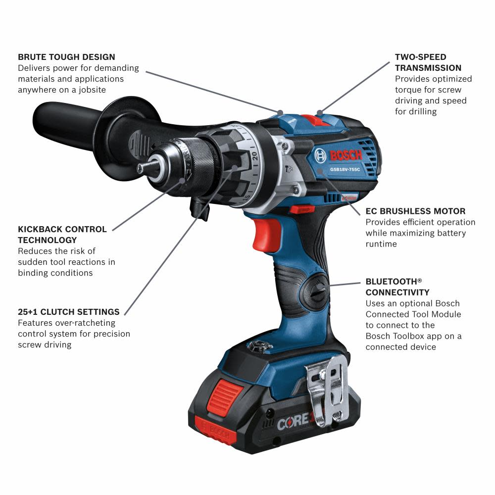 Bosch 18V EC Brute Tough 1/2″ Hammer Drill/Driver Kit - Flockneti