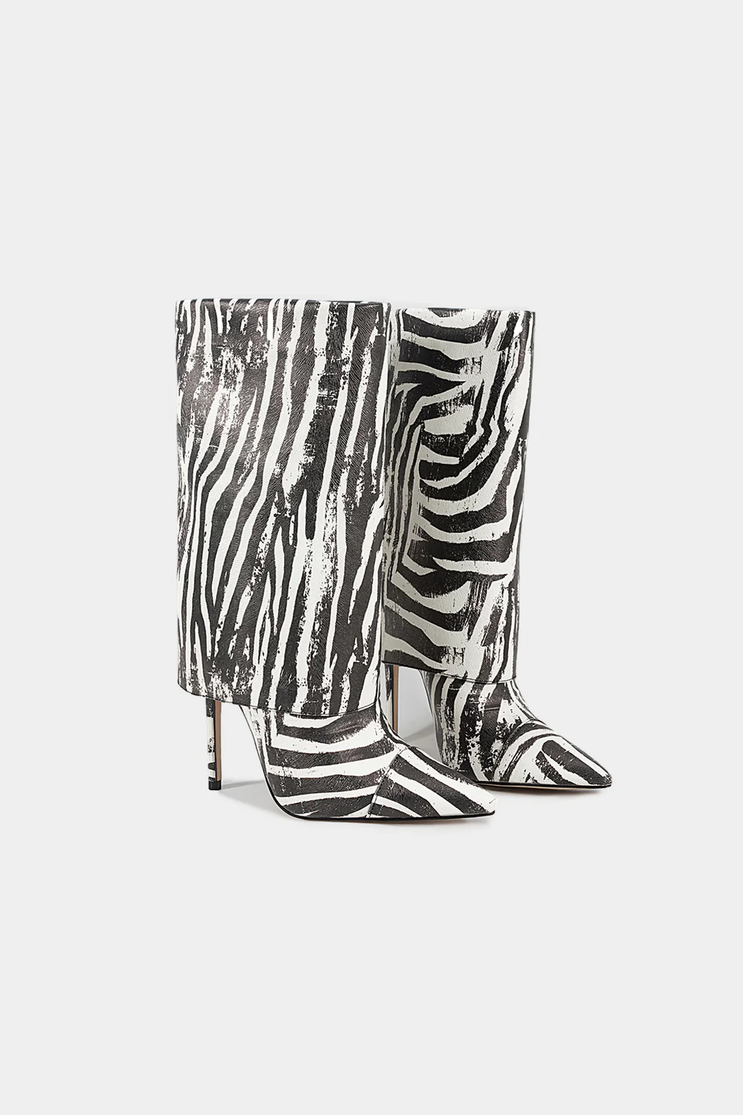 Zebra Print Leather Pointed Toe Ankle Boots - Flockneti