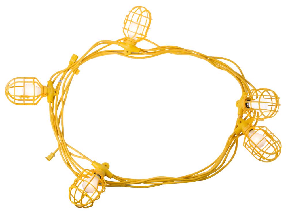 Bergen Industries 50 ft. 14/2 SJTW 5-Cage Temporary Work Light Stringer 15A Male/Female Ends Yellow - Flockneti