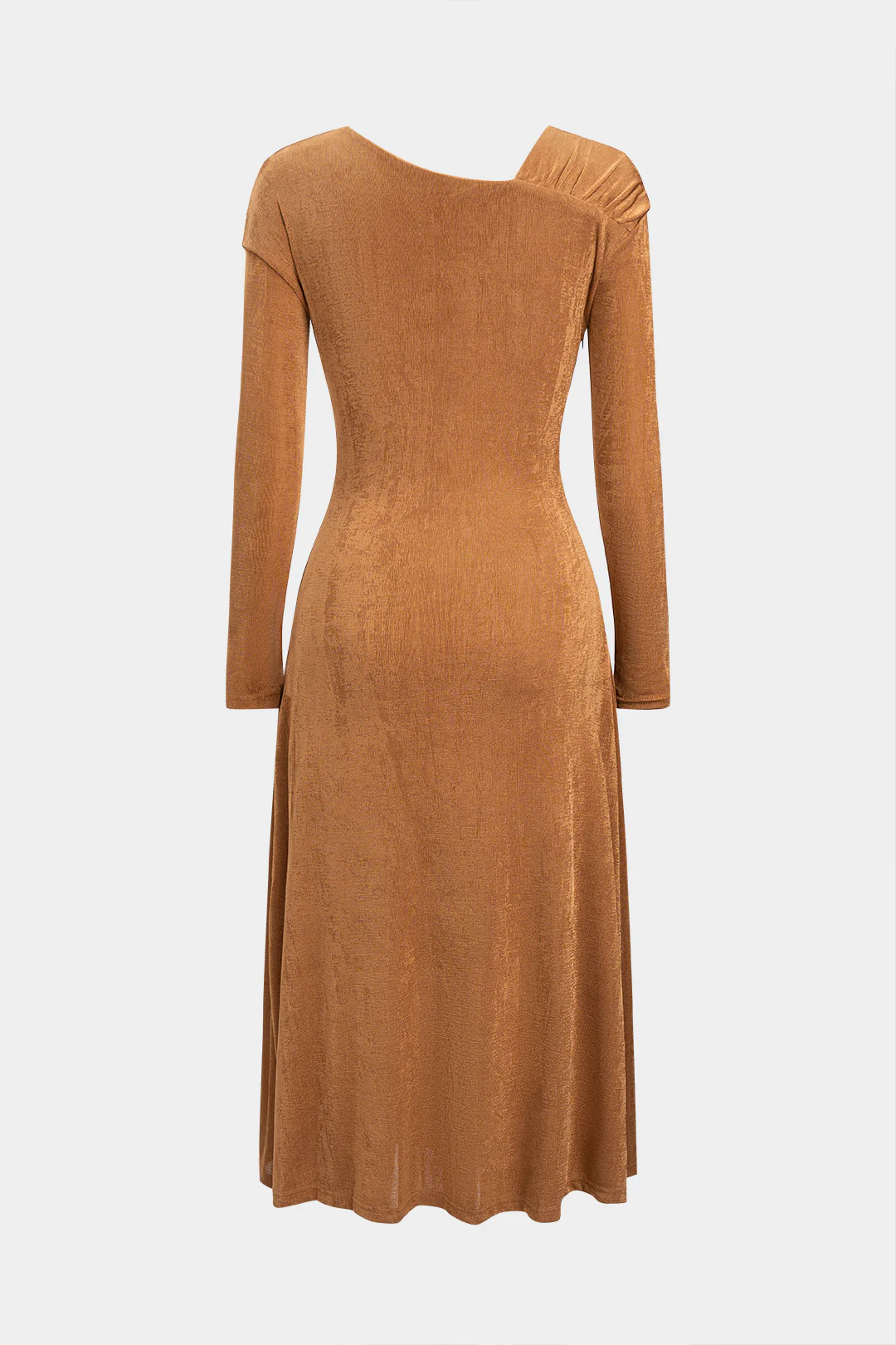 Ruched Asymmetrical Long Sleeve Maxi Dress - Flockneti