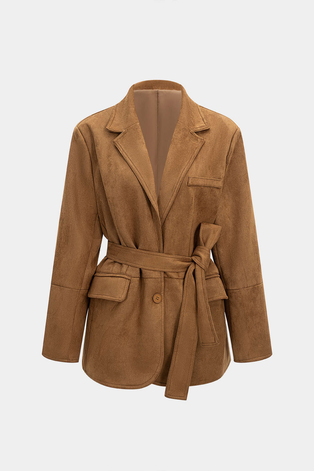 Suede Notched Lapel Tie-Up Pocket Blazer - Flockneti