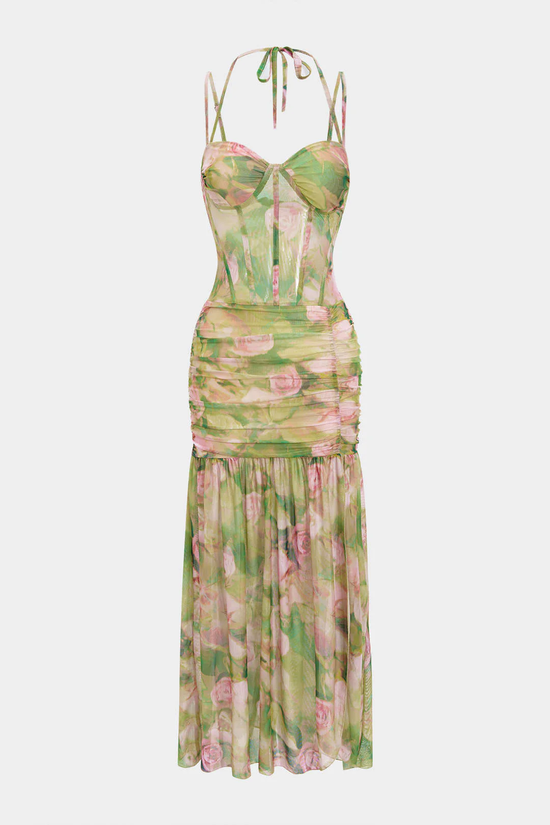 Floral Print Tie-Up Slip Split Sleeveless Midi Dress - Flockneti