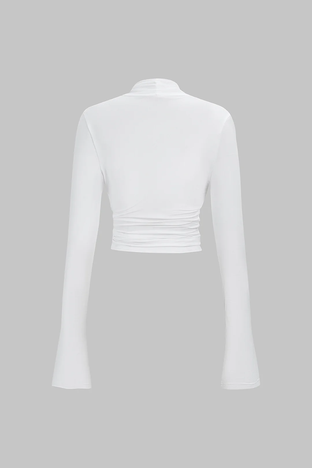 V-Neck Tie Front Ruched Long-Sleeve Top - Flockneti