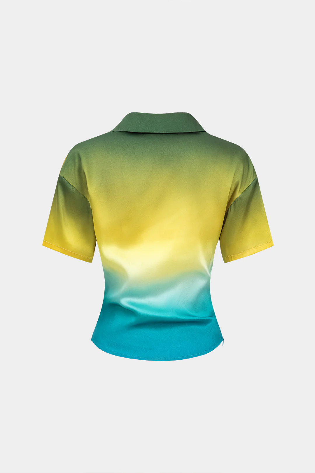Ombre Print Satin Cowl Neck Short-Sleeve Shirt - Flockneti