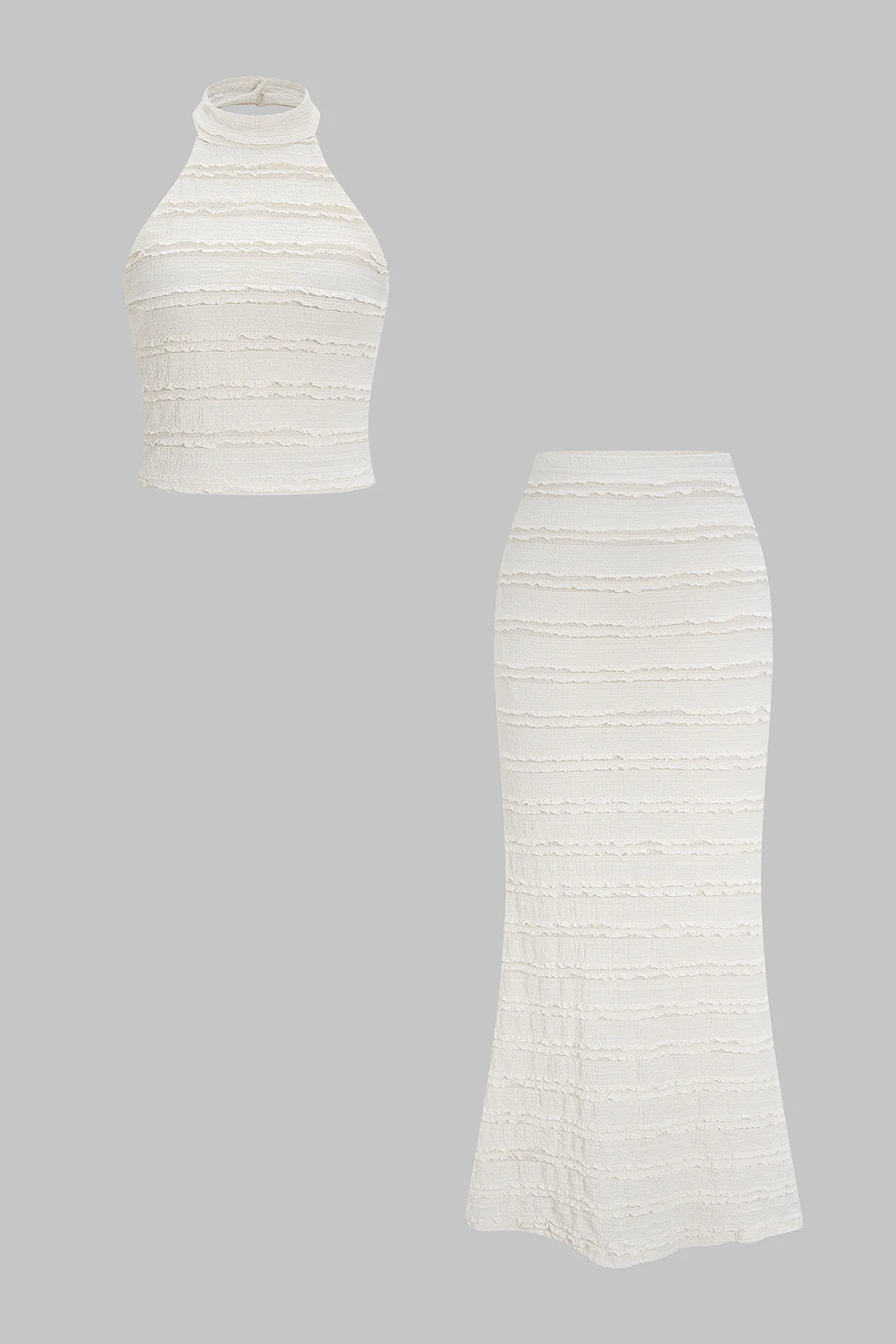 Mock Neck Backless Ruched Sleeveless Top And High Waist Skirt Set - Flockneti