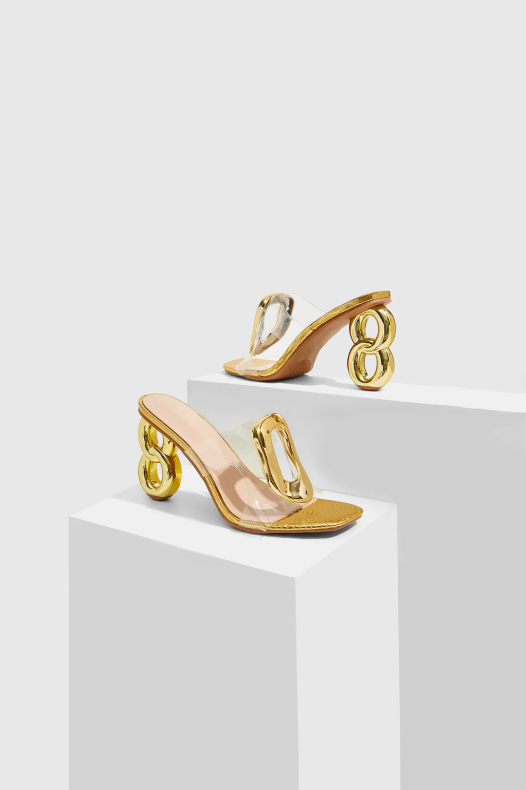 Metallic Decor Open Toe Heels - Flockneti