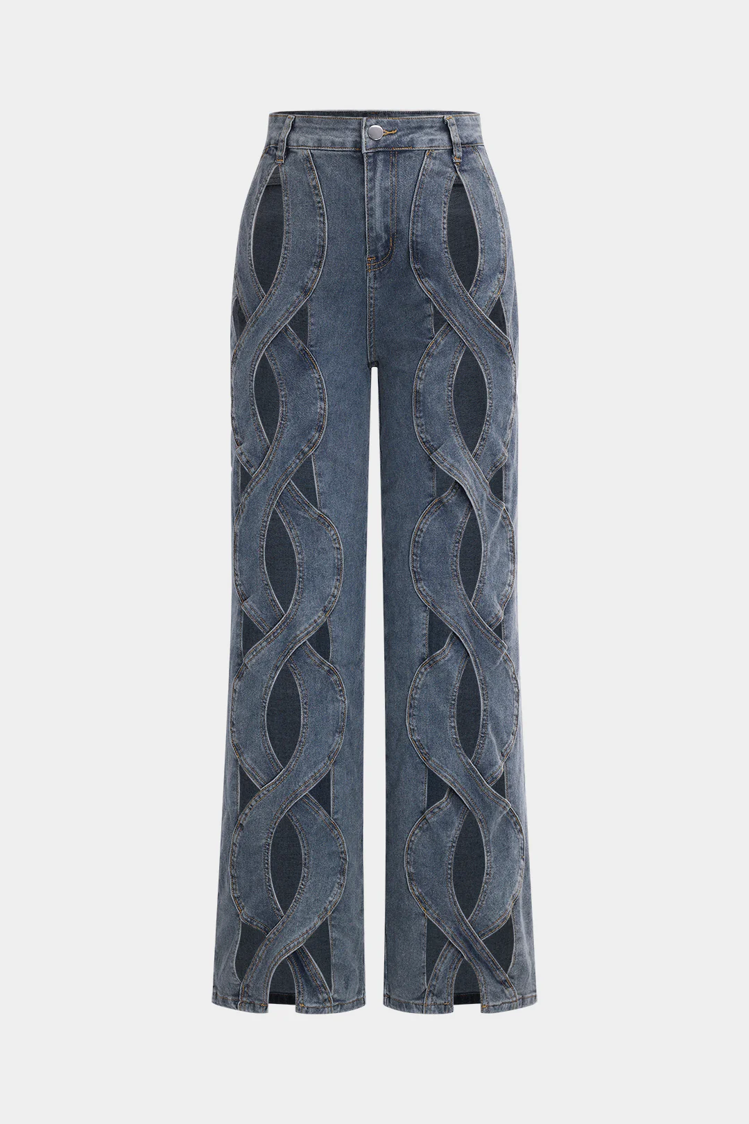 Denim Cut Out Straight Leg Jeans - Flockneti