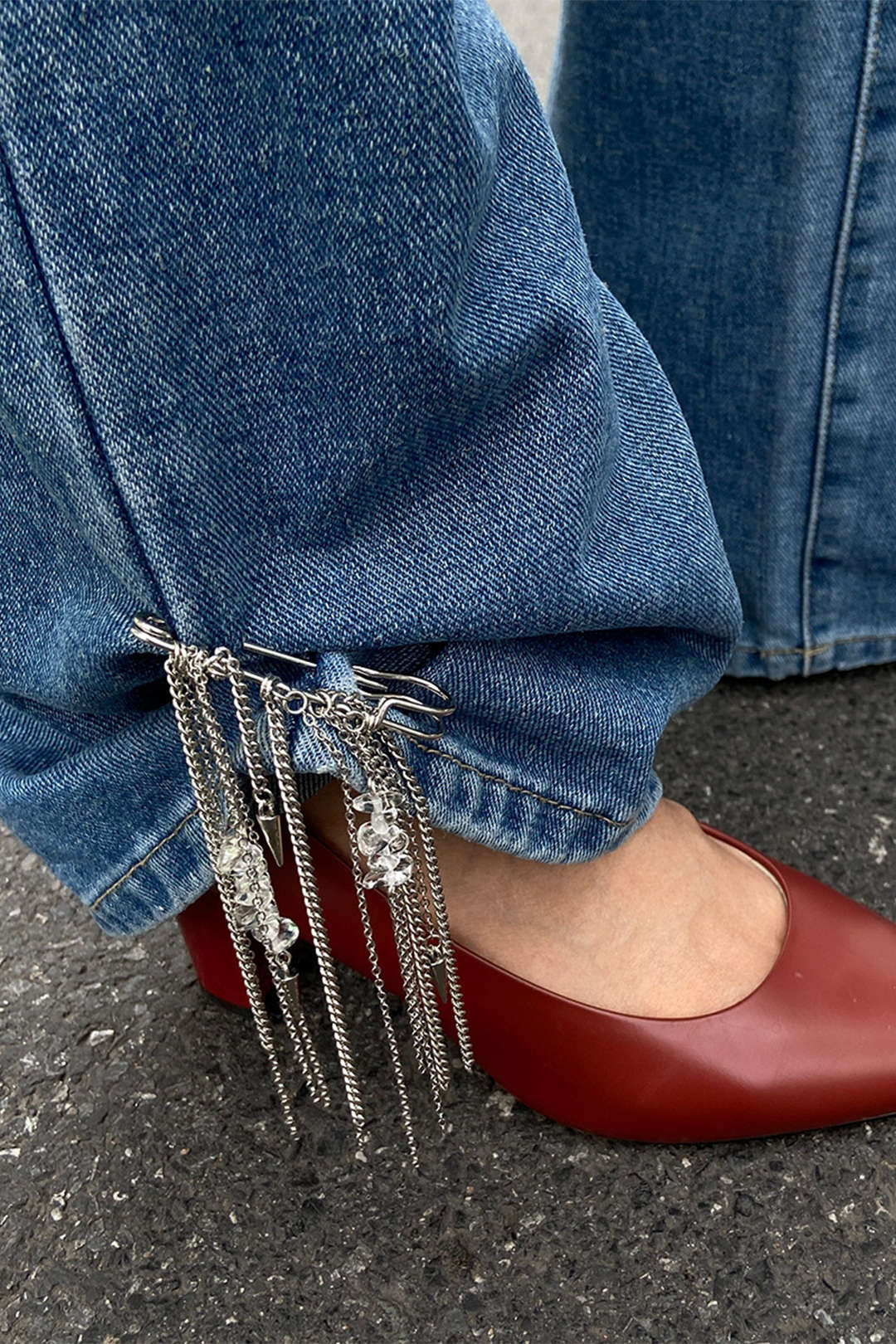 Turquoise Chain Stud Multilayer Tassel Safety Pin Anklet - Flockneti