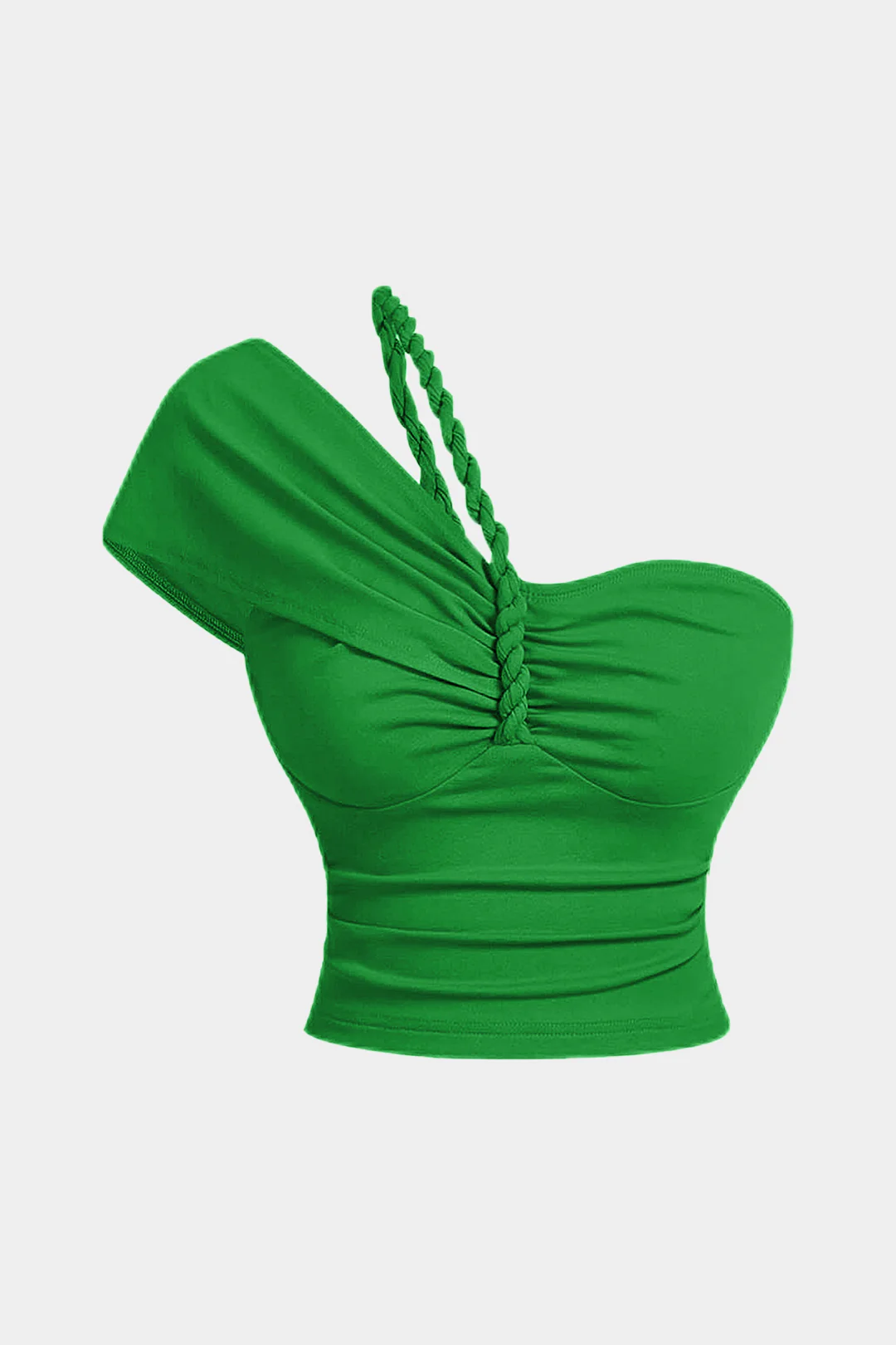 Ruched Braided Asymmetrical Short Sleeve T-Shirt - Flockneti