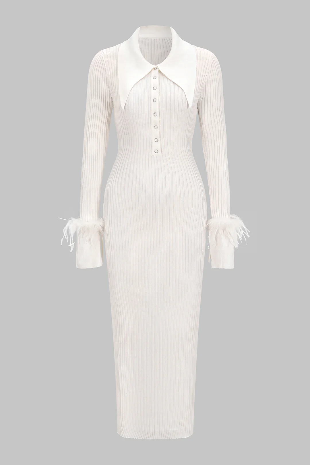 Knit Patchwork Polo Collar Long Sleeve Dress - Flockneti