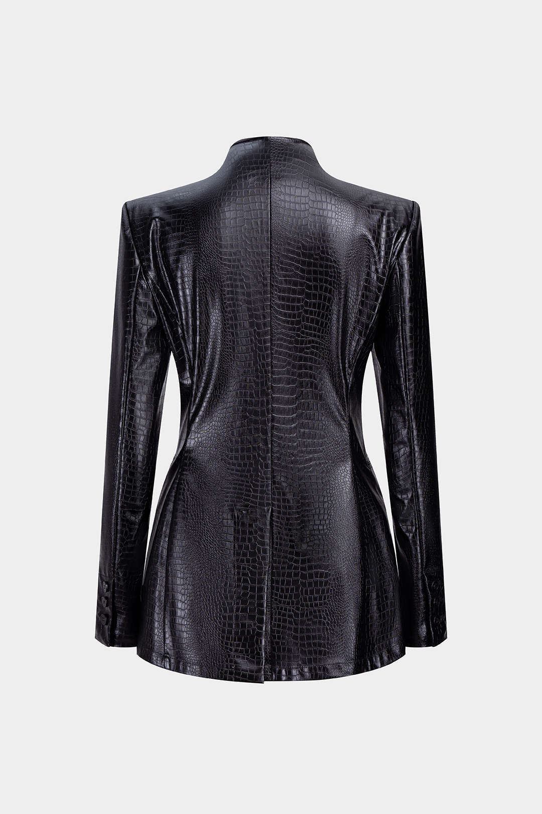 Crocodile Print Faux Leather V-Neck Pocket Jakcet - Flockneti