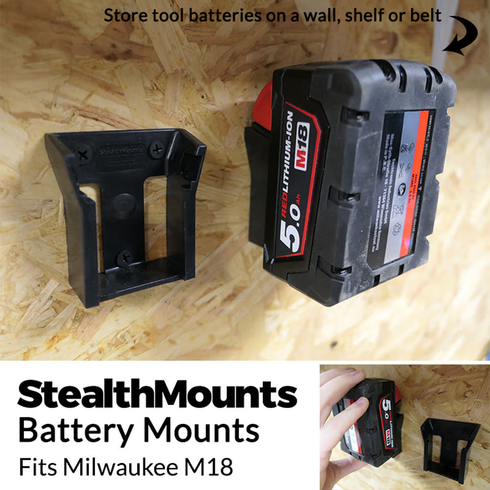 Stealthmounts Battery Mount Milwaukee M18 Black 6pk - Flockneti