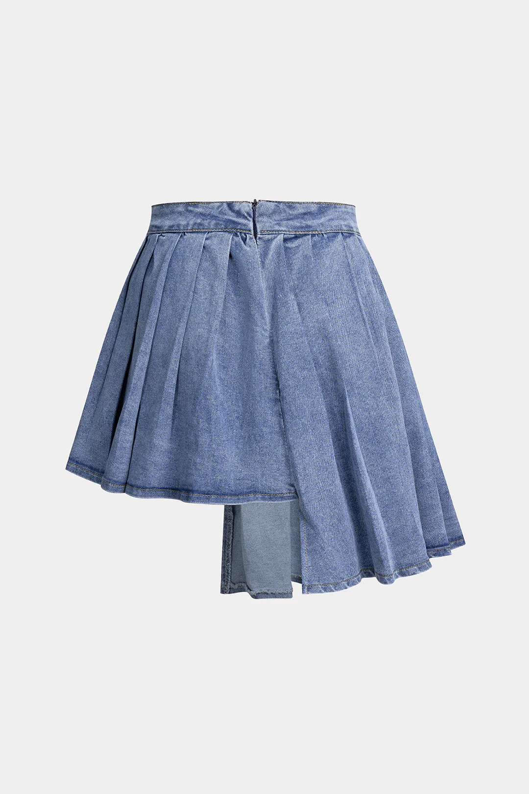Denim Pleated Asymmetrical Skirt - Flockneti