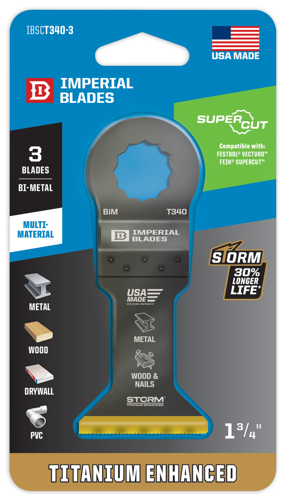 Imperial Blades SuperCut 1-3/4″ Multi-Material Storm Titanium Metal/Wood Blade 3PC - Flockneti